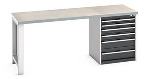 Bott Cubio Pedestal Bench with Lino Top & 6 Drawers - 2000mm Wide  x 750mm Deep x 840mm High. Workbench consists of the following components for easy self assembly:... 840mm High Benches